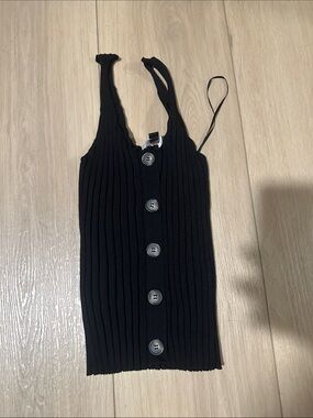 Black Ribbed Button-Front Knit Tank